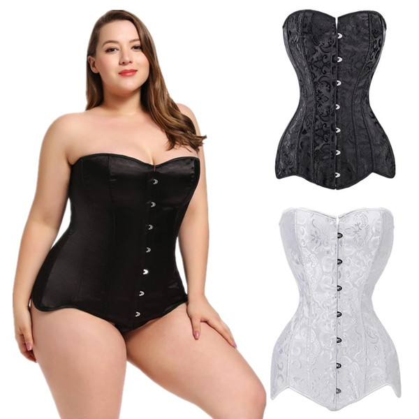 Steel Boned Longline Corset Women's Lingerie Sexy Brocade Jacquare Overbust Clubwear Plus Size Padded Lace-up Bustier Corset S-6XL