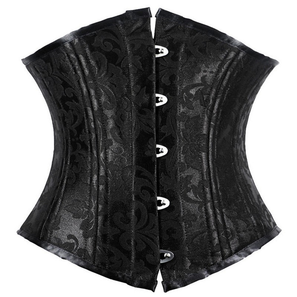 Women Black 16pcs Steel Bones Jacquard Underbust Padded Lace-up Corset Body Shapers Waist Trainer Slimming Shaperwear Plus Size S-6XL