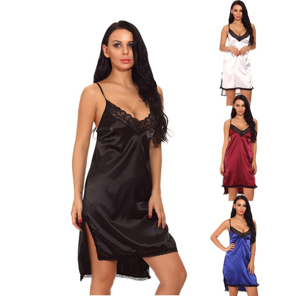 Women Multicolor S-XXL Satin Side Slit Hi-lo Babydoll Chemise with Black Lace Trim Sexy Spaghetti Intimate Lingerie Dress 4X