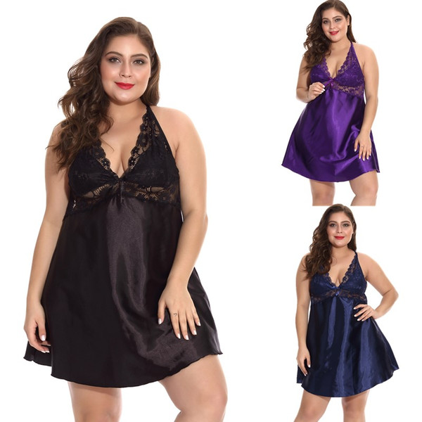 Women Sexy Floral Lace Padded Cups Criss-cross Back Halterneck Silky Babydoll Chemise Big Lady Plus Size 1X-4X Lingerie Panty Set Multicolor