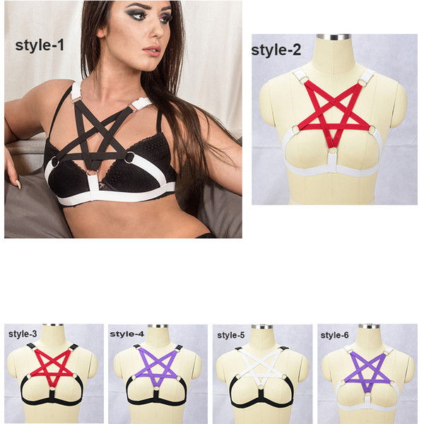 Elastic Punk Bra Body Sexy Pentagram Bondage Lingerie Goth Caged Bra Women Harness Christmas Clothing pentagram Harness