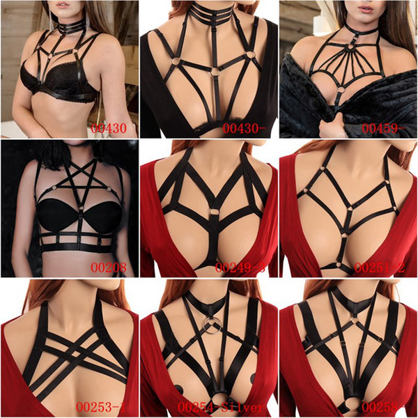 Star Elastic Punk Bra Body Sexy Black Pentagram Bondage Lingerie Goth Caged Bra Women Harness Belt