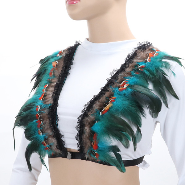 Feather Goth Punk Women Waist Cage Body Harness Bra Strap Top Sexy Epaulette Shoulder Wings Festival Rave burning clothing