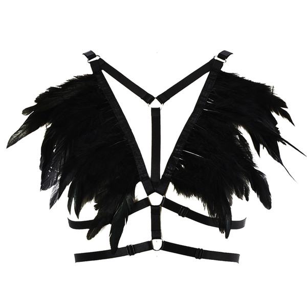 Gothic Feather Body Harness Belt Adjustable Strappy Tops Cage Bra For women Sexy Lingerie Bondage Body cage