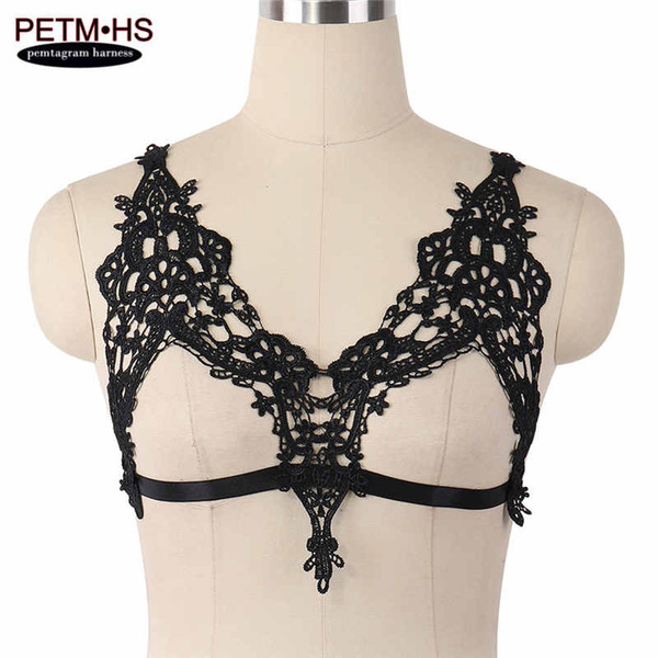 Women Strappy Harness Lace Bra Sheer Hollow Out Body Harness Elastic Cage Bra Thin Lingerie Bralette Gothic Bondage Fetish Rave