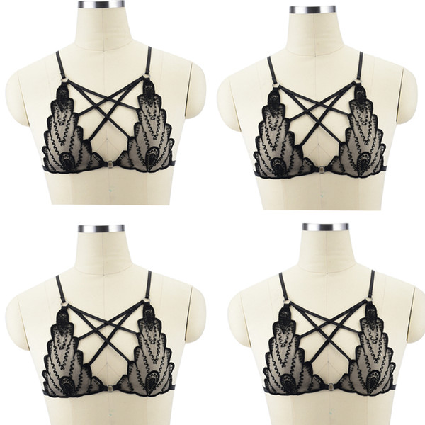 New Arrival Womens Elastic Bandage Goth Cage BRA TOP Body Harness Cross Crop Straps Lingerie