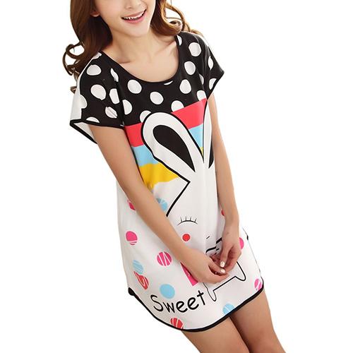 Wholesale- 2015 New Style Cartoon Women's Polka Dot Sleepwear Short Sleeve Sleepshirt Cute Nightdress Retail/Wholesale 649B