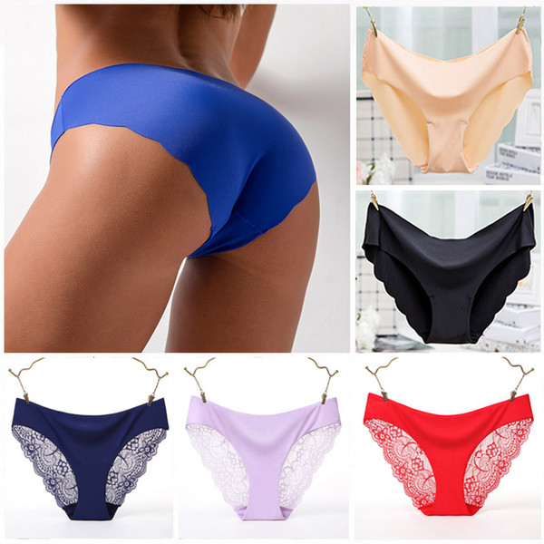 High quality sexy plus size underwear fashion lace seamless panties comfortable plus size breathable mid low waist ice silk seamless panties