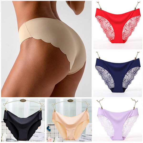 Wholesale sexy plus size ladies underwear comfortable sexy ice silk lace seamless ladies underwear wavy low waist sexy ice silk underwear