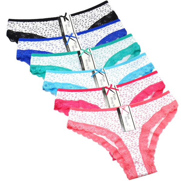 Yun Meng Ni Sexi Photo Women Cotton Panties Women Little Flowers Print With Lace Panties Ladies Underwear