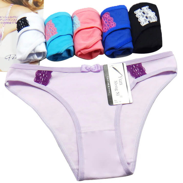 Yun Meng Ni Women Cotton Briefs Ladies Solid Panties With Lace And Bow New Model Lady Panties