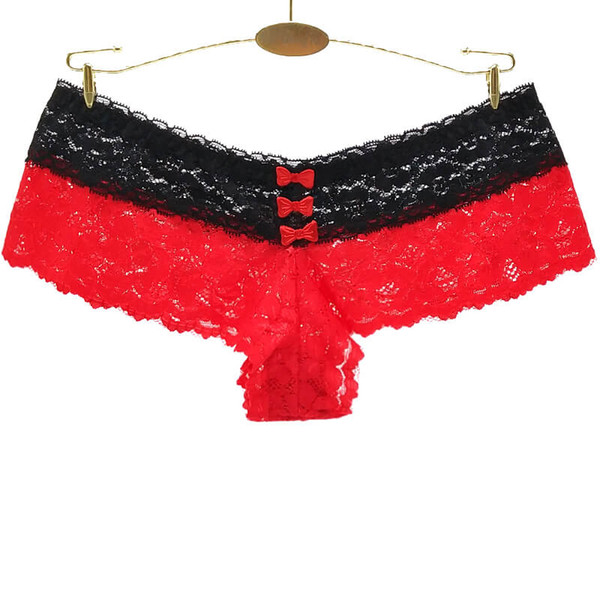 Hot Sale Women Lace Splicing Colors Boyshorts Sexy Ladies Transparent Lace Briefs