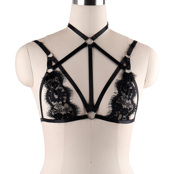 Sexy Bondage Harness Fetish Wear Body Cage Bra Open Chest Harness Bra Harajuku Style Body Harness Belt Women Crop Top Bodysuit