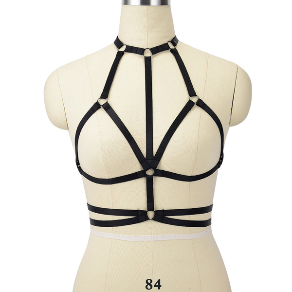 Hot pastel goth fetish collar strappy underbust binding body harness bra quality harness sexy bondage lingerie top