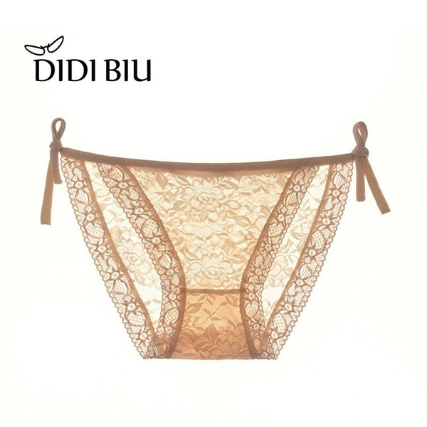 DIDI Sexy Women's Underpants Perspective Underpants Lady Temptation Lace Transparent Low-waisted Briefs With Thin Belt 881