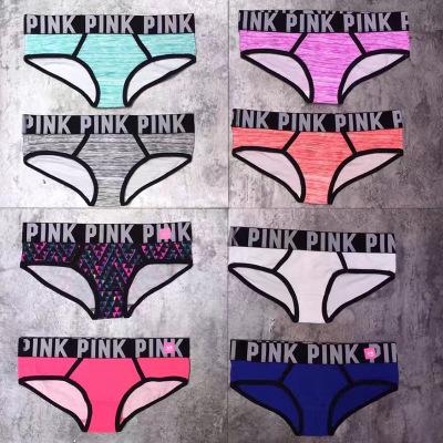 2018 women panties Pink Letter Printing underwear Elastic Waist Cotton Comfortable Breathable Underpants 8 color