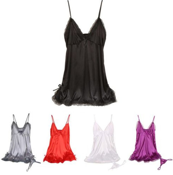 GsPot Women Sexy Lingerie Set Bow Lace Trim Satin Chemise Babydoll Nightwear G-String Women's pajamas 7 colors 4 sizes.