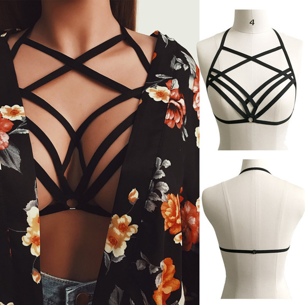 Sexy Women Front Bandage Intimates Bra Hollow Out Elastic Cage Bra Bandage Strappy Halter Bustier Top