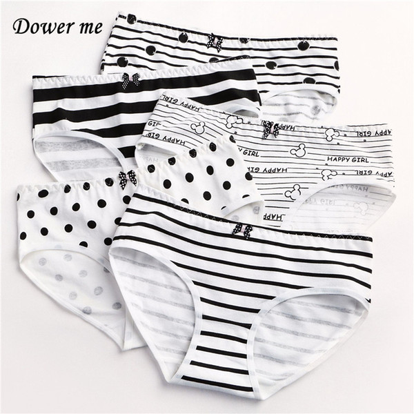 Free Shipping Summer Breathable Ladies Briefs 12/lot Low-rise Stiped Bow Black White Women Panties Girl's Underwears W033