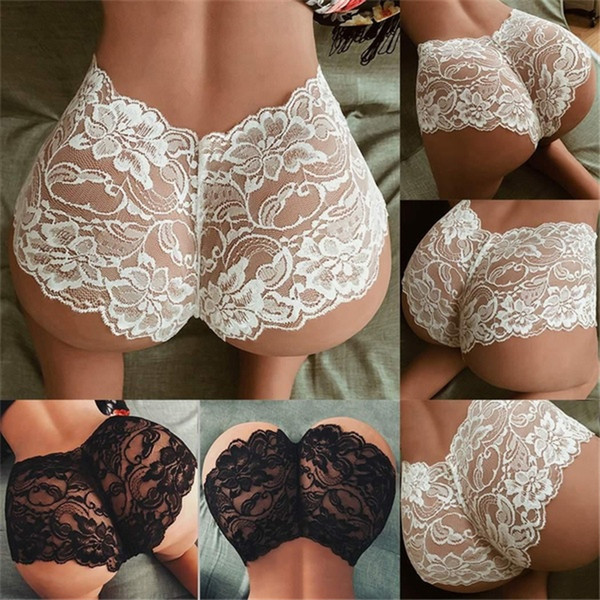 Women Sexy Underwear Lace Briefs Panties Super Thin Hollow women's breathable sexy lace See Through panties Black White