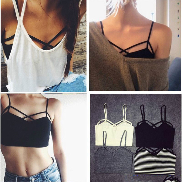 Wholesale-2016 New Fashion Sexy Women Strappy Padded Bra Bustier Bra Bralette Corset Crop Tops Tank Top Blouse Black White Cheap Z1