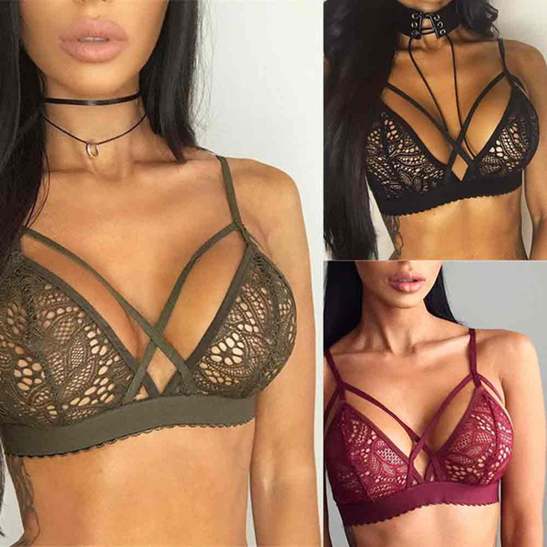 Women Sexy Brandy Melville Crop Tops bras Strappy Lingerie Floral Sheer Lace Bra Top Seamless Bralette cropped feminino Underwear 2017 new