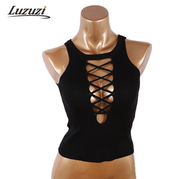 Wholesale-Fashion 2016 Bandage Camisole Sexy Top Female Summer V Neck Vest Women Cheap Tank Tops For Lady YYL390