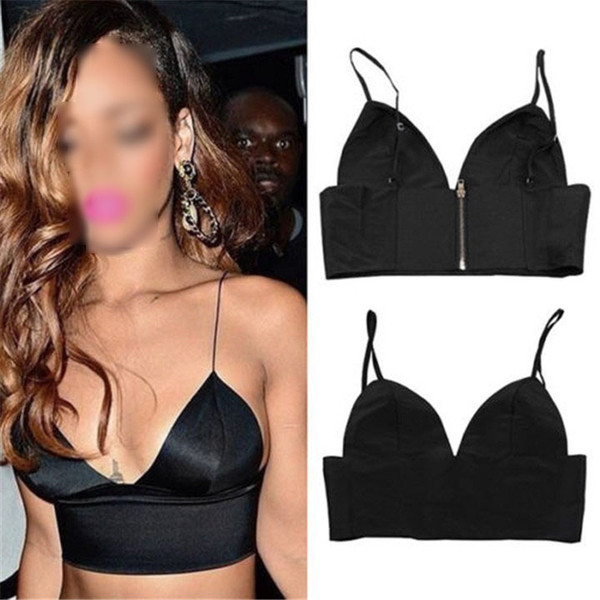 Womens Black Satin Lace Triangle Crop Bralet Bustier Ladies Bra Party Dress Top