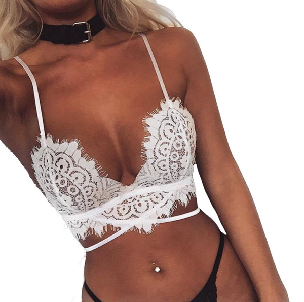 Plus Size Summer Women Crop Tops Hollow Out Camis Translucent Underwear Sheer Lace Frenum Strap Lingerie Bra Tops