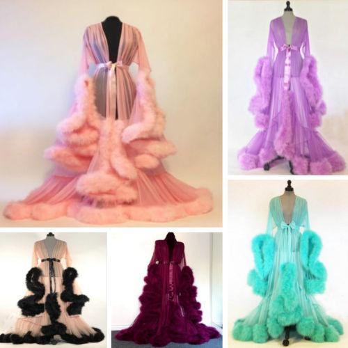 Women Sexy Longsleeve Fluffy Lingerie Sleepwear Robe Evening Party Clubwear Sleep Robes