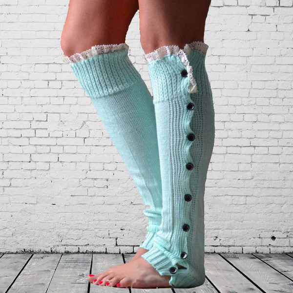 Button-Down Lace Knitted Leg Warmers Winter Warm Socks Leg Covers Long Boots Stocking Multicolor Leggings Tights HOD0904