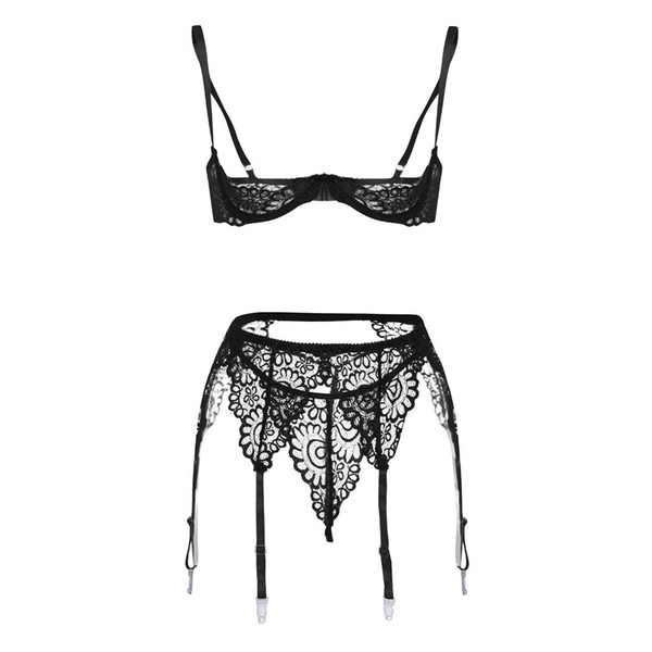 Sexy Bra and Brief Sets Women's Sexy 2-Piece Sets Mesh Openwork Open File Erotic Lingerie Black hollow Babydoll Underwear