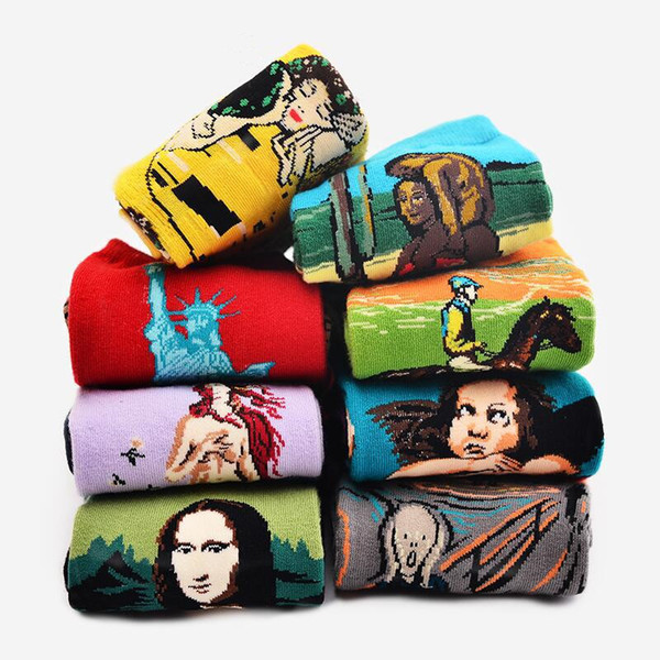 Autumn Winter Fashion Retro New Abstract Oil Painting Art Socks Men And Women Novelty Patterned Harajuku Design Van Gogh Socks