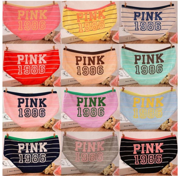 A packet of 10 fashion Lady Sexy Panties Women Cotton Underwear Pink letter Stripe Briefs Cute Letter colours 2018 new