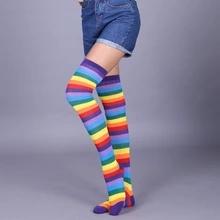 European and American Trend Rainbow Stripes long Paragraph large Size long Tube Was Thin Over The Knee legs ladies Socks