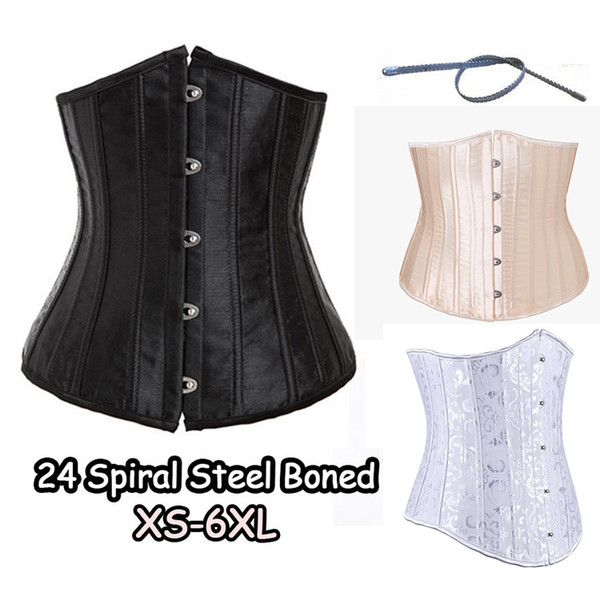 Corset 24 Full Steel Bone Waist Cincher/Trainer Satin Corset Waist Training Corsets Underbust Plus Size Corset Modeling Strap XS-6XL