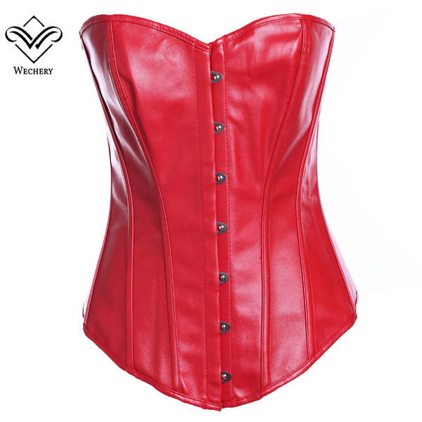 Wechery Corset Sexy Corsets & Bustiers Lace Up Steampunk Overbust Waist Trainer Corselet Gothic Clothing Red Wedding Adress Sexy