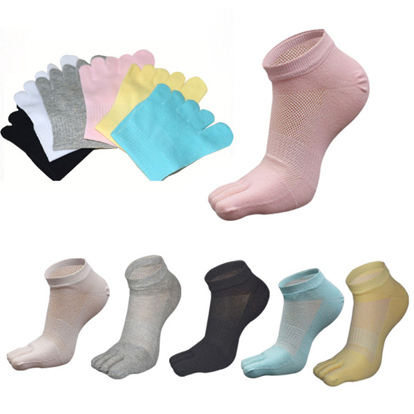 Summer Women socks Combed Cotton Print Flower Middle Tube girl deports socks Elasticity Cotton Five Finger Toe Sock