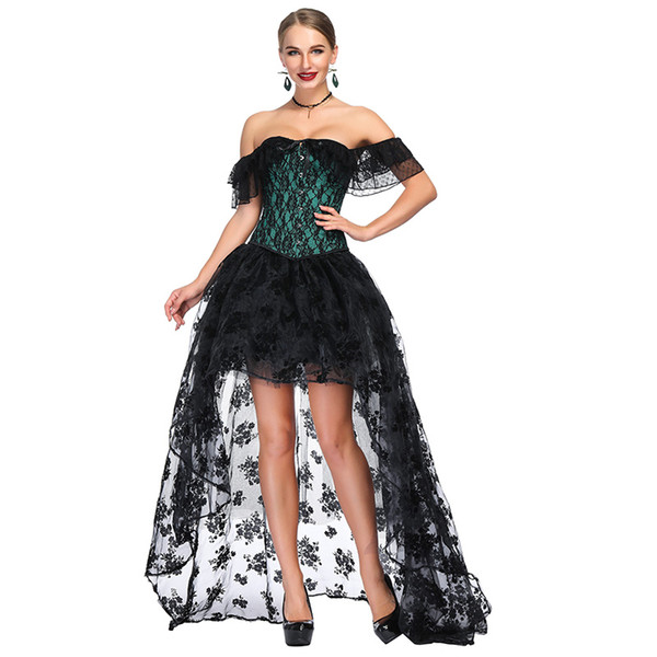 Women Fashion Corset Skirt Set Ladies Off The Shoulder Corset Tops Bustier Top Mesh Floral Skirt Long Skirts Asymmetriacal Skirt Wedd