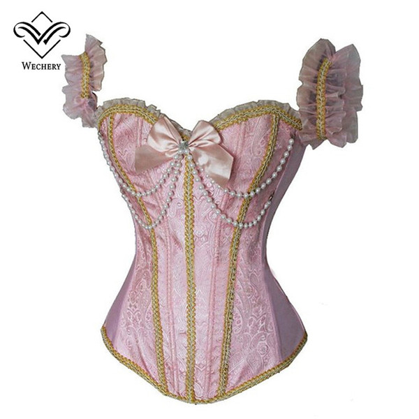 Pink Corset Floral Corsets and Bustiers Body Shaper Waist Training Corsets Women Beaded Sexy Lingeries Zipper Embroidery Lace