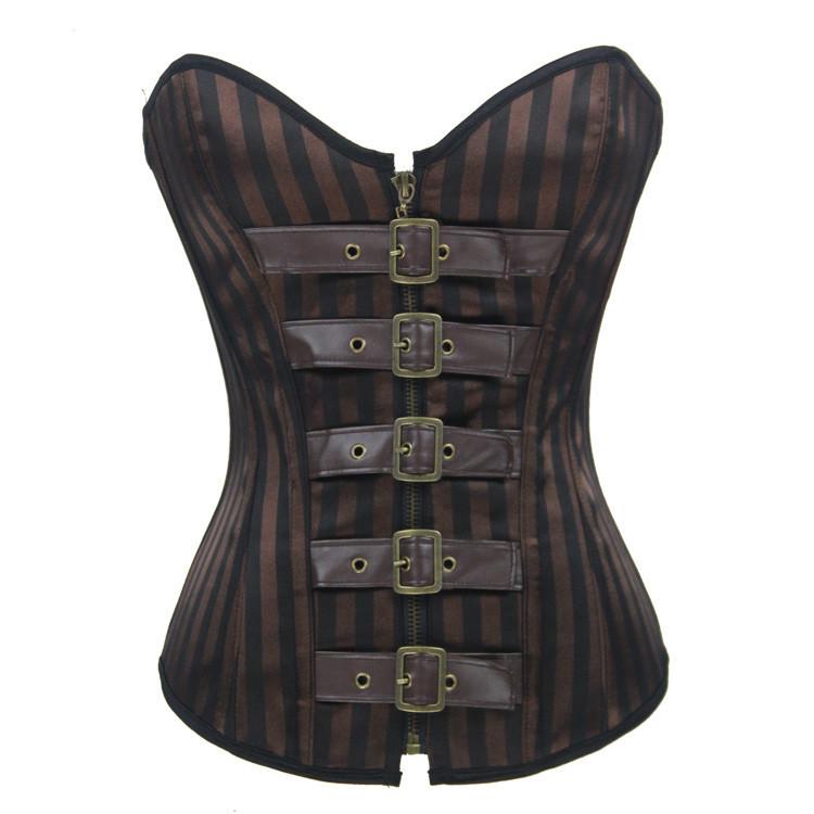 Steel Boned Corset Steampunk Corset Gothic Corsets Brown Vintage Stripe Bustier for Waist Training Body Shapers