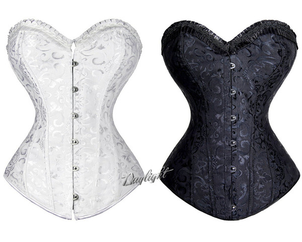 2015 Plus Size Steel Boned Waist Training Corsets Woman's Lace Up Dobby Boned Waist Top White/Black Corset Shaperwear S-6XL