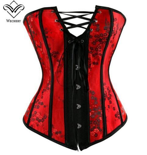 Wechery Corset Sexy Corsets And Bustiers Lace Up Steampunk Overbust Waist Corselet Clothing Red Wedding Sexy Lingerie Plus S-6XL