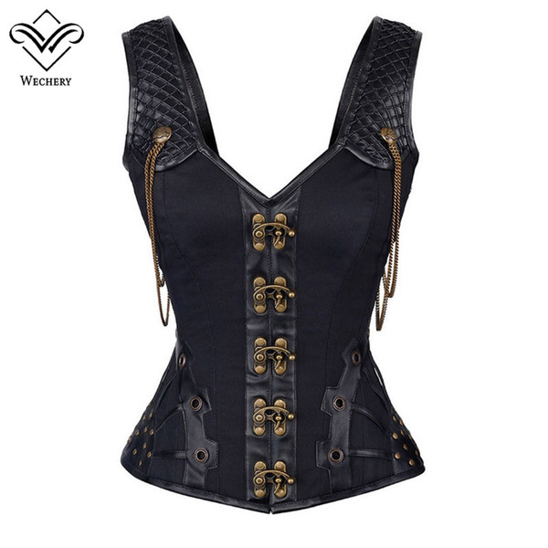 Steampunk Corset Gothic Leather Corset SexySteampunk Corset Corselet Corsets Strap 12 Steel Bone BrassSteampunk Co Chain Straitjacket Bodice