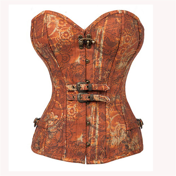 Floral Steampunk Corsets Bustiers Gothic Women Steel Bone Corselet Sexy Women Retro Buckles Gears Pattern Tops Slimming Bustier Lingerie