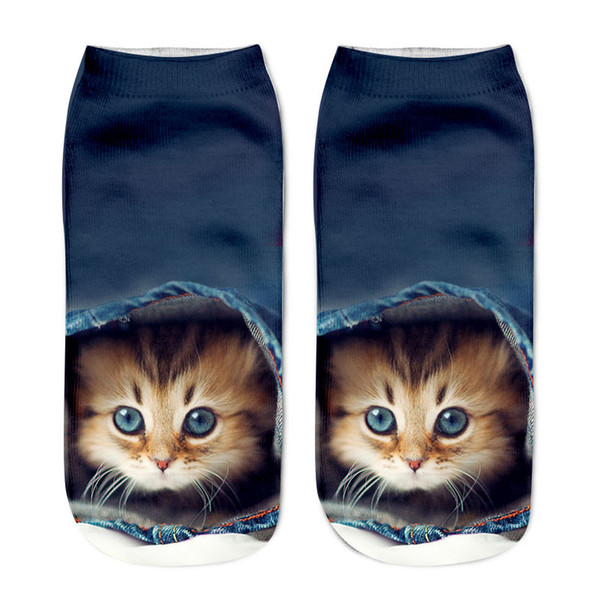 DQ Socks Women's Short Podsledniki Invisible Socks Short 3D Cat Print Thin Chaussettes Femme Fantaisie Cute Boat Sock