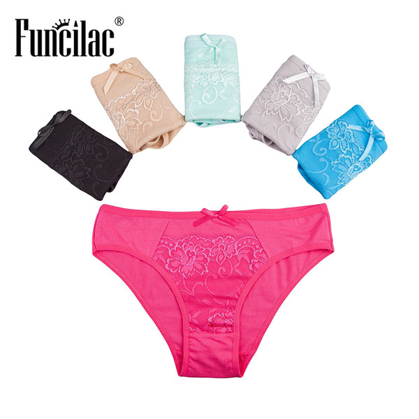 FUNCILAC Women Sexy Underwear Attractive Ladies Low Rise Briefs Sexy Lingerie Women Breathable Solid Lace Panties 5pcs/lot