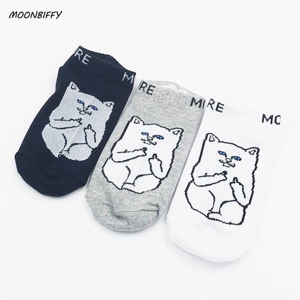 MOONBIFFY 3 color New Arrival Japanese casual fashion Harajuku Style Creative Funny Fortune Cat Pattern Women Men Cotton socks