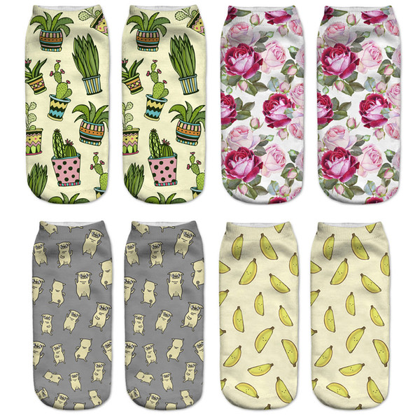 Women Plantlife Cactus Creative 3D Printed Socks Female Funny Pug Pineapple Rose Unicorn Hedgehog Banana Printing Ankle Socks