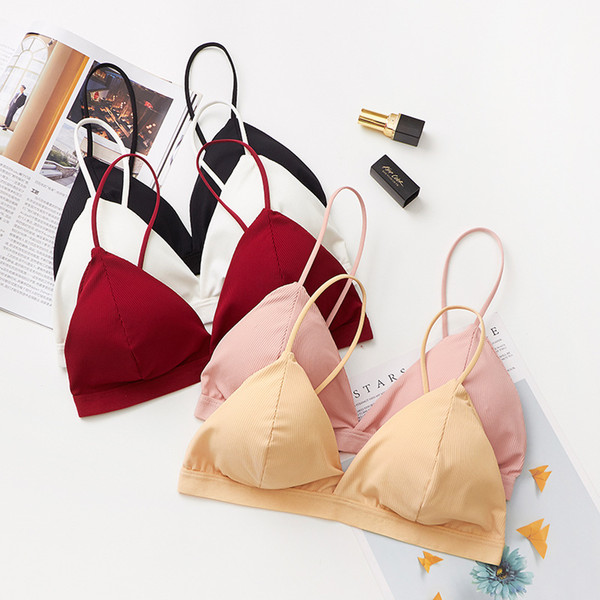 GUMPRUN Solid Color One-Piece Bra Thin strap Push Up Bra Wire Free Seamless Underwear Women Slim Fit Cozy Thread Bras For Women